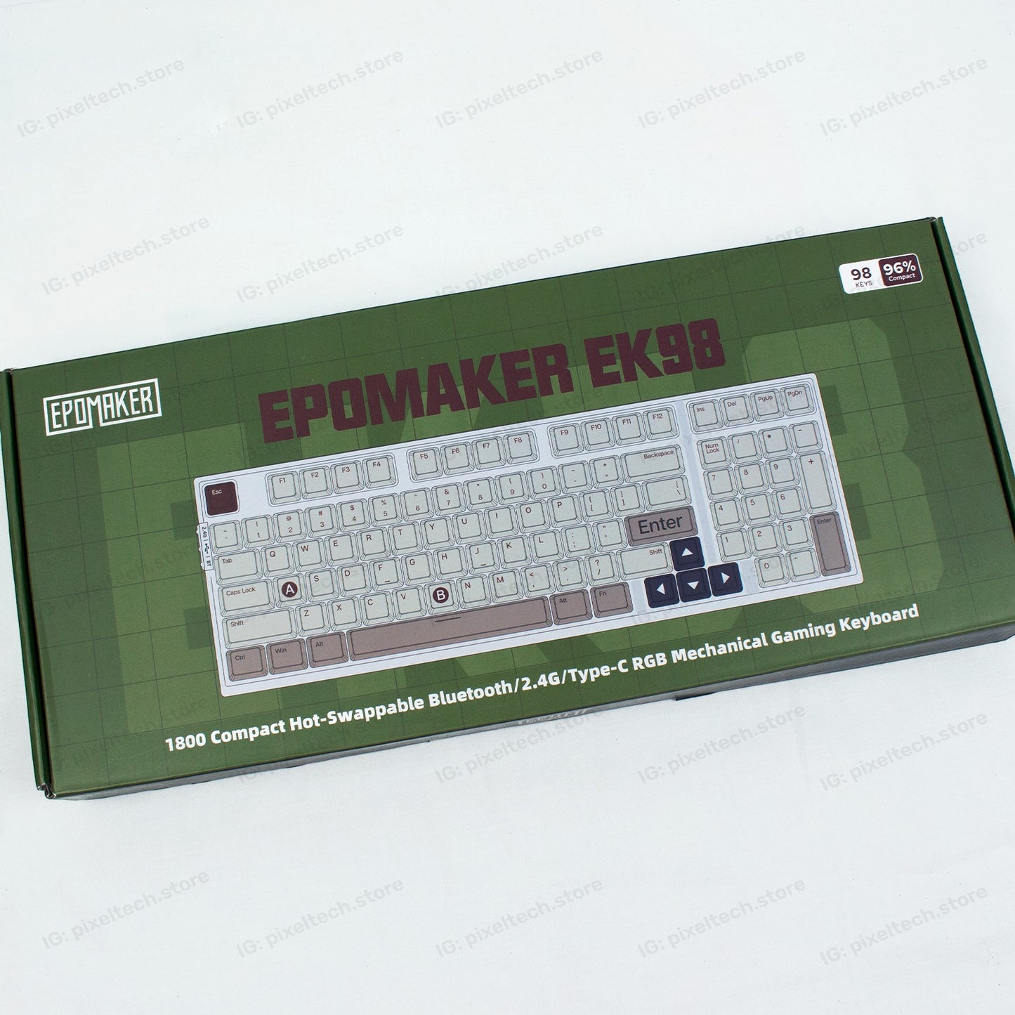 Caja del teclado mecánico MyKeyboard EPOMAKER EK98 con diseño compacto 96% y conectividad inalámbrica RGB