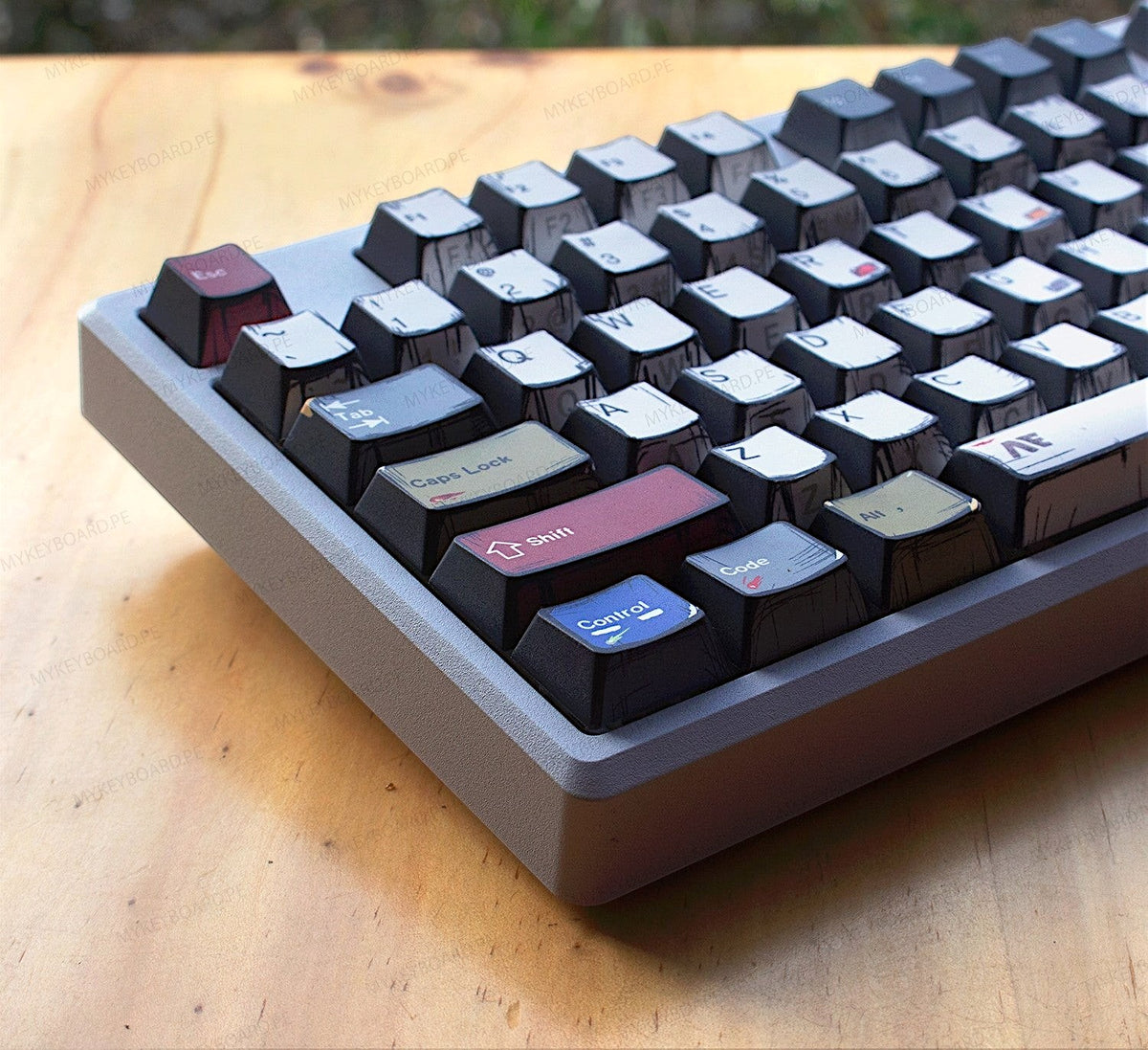 Teclado mecánico MyKeyboard EPOMAKER Galaxy100 con diseño manga, teclas PBT negras y carcasa de aluminio gris.