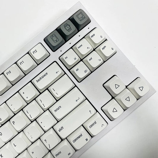 Set de 127 teclas MyKeyboard minimalistas en perfil Cherry, fabricadas en PBT blanco con iconos grises