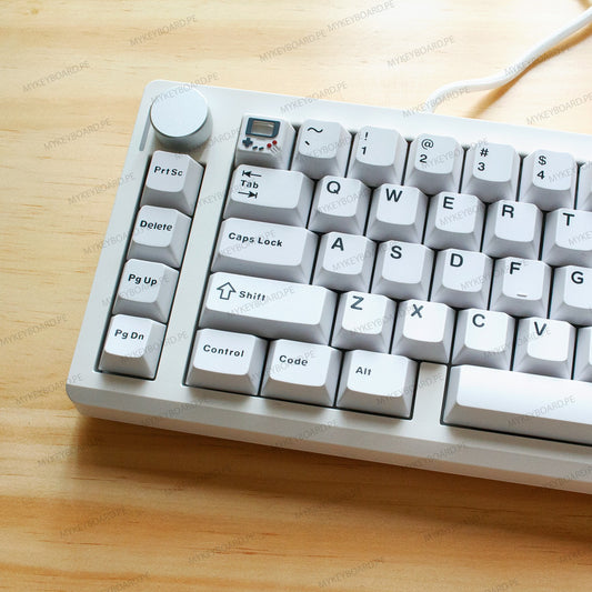 Teclado mecánico MyKeyboard ZUOYA GMK70 65% blanco con perilla de volumen, switches lineales y retroiluminación RGB