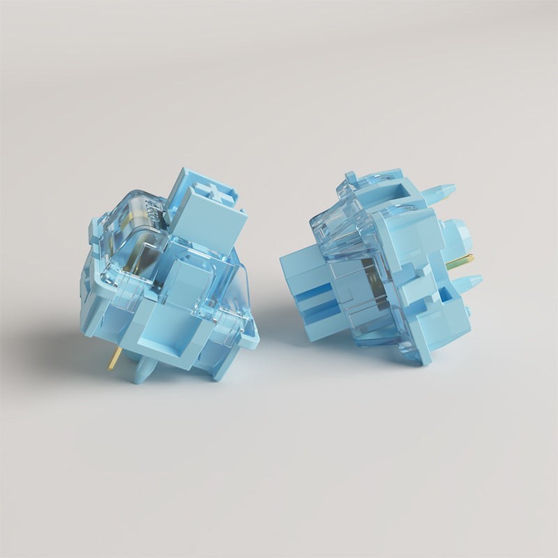 Switches táctiles MyKeyboard AKKO Creamy Blue Pro V3 de color azul claro con carcasa transparente