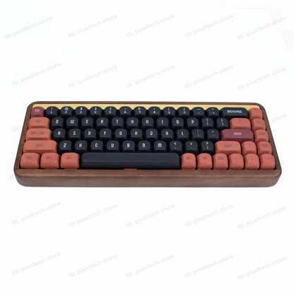 Teclado mecánico MyKeyboard AKKO MU01 formato 75% con carcasa de madera de nogal y teclas en tonos negro y terracota.
