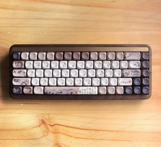 Teclado mecánico Akko MU01 de madera de nogal con teclas PBT perfil MOA y diseño artístico oriental