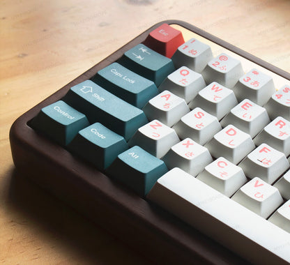 Teclado mecánico MyKeyboard Akko MU01 Kaiju con cuerpo de madera de nogal y teclas PBT perfil MOA en blanco y verde