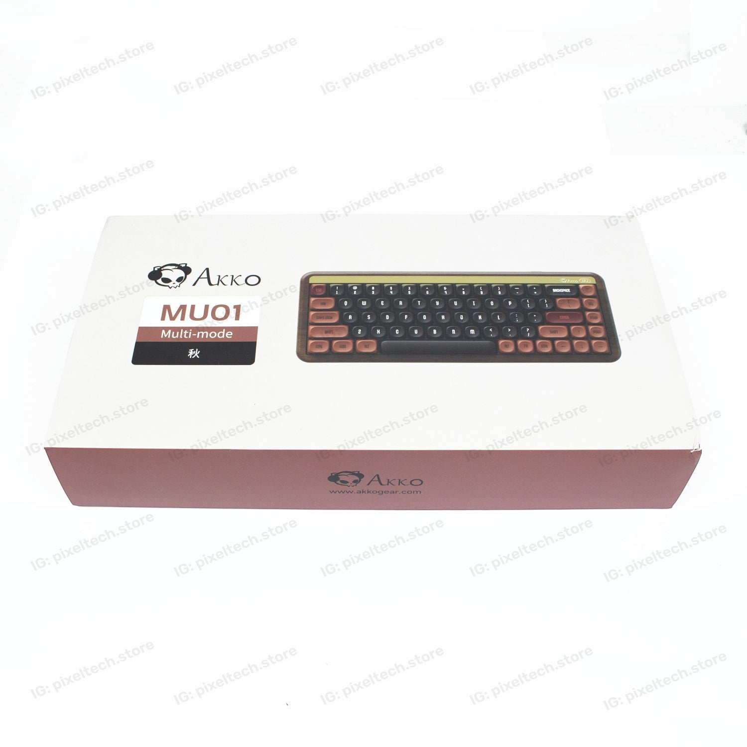 Caja del teclado mecánico MyKeyboard Akko MU01 formato 75% con diseño de madera de nogal y teclas marrones