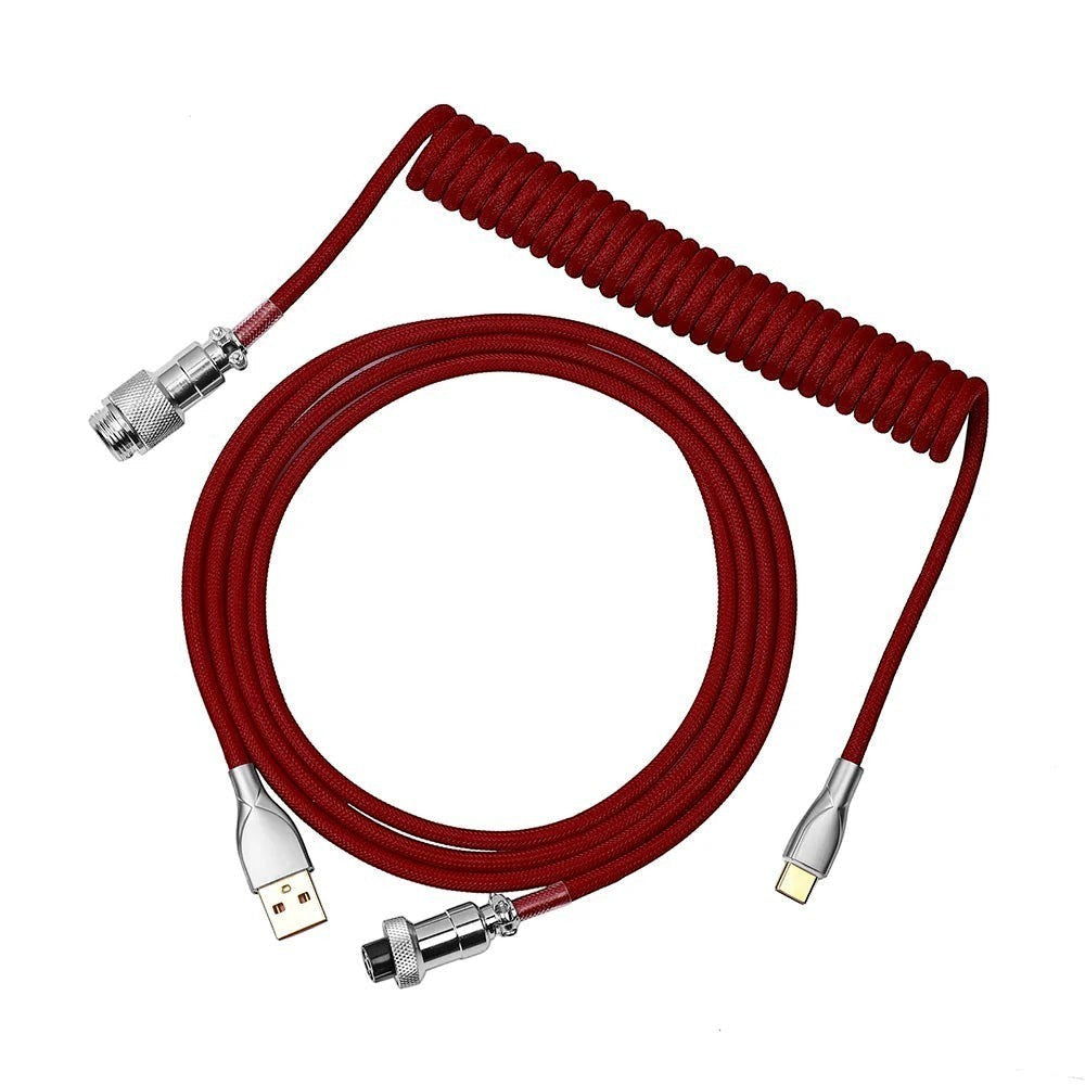 Cable enrollado rojo EPOMAKER para teclado mecánico con conector aviador metálico y USB tipo C de MyKeyboard