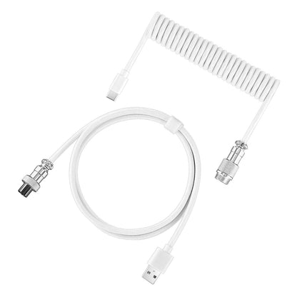 Cable MyKeyboard USB a USB tipo C trenzado en color blanco con diseño enrollado y conector metálico