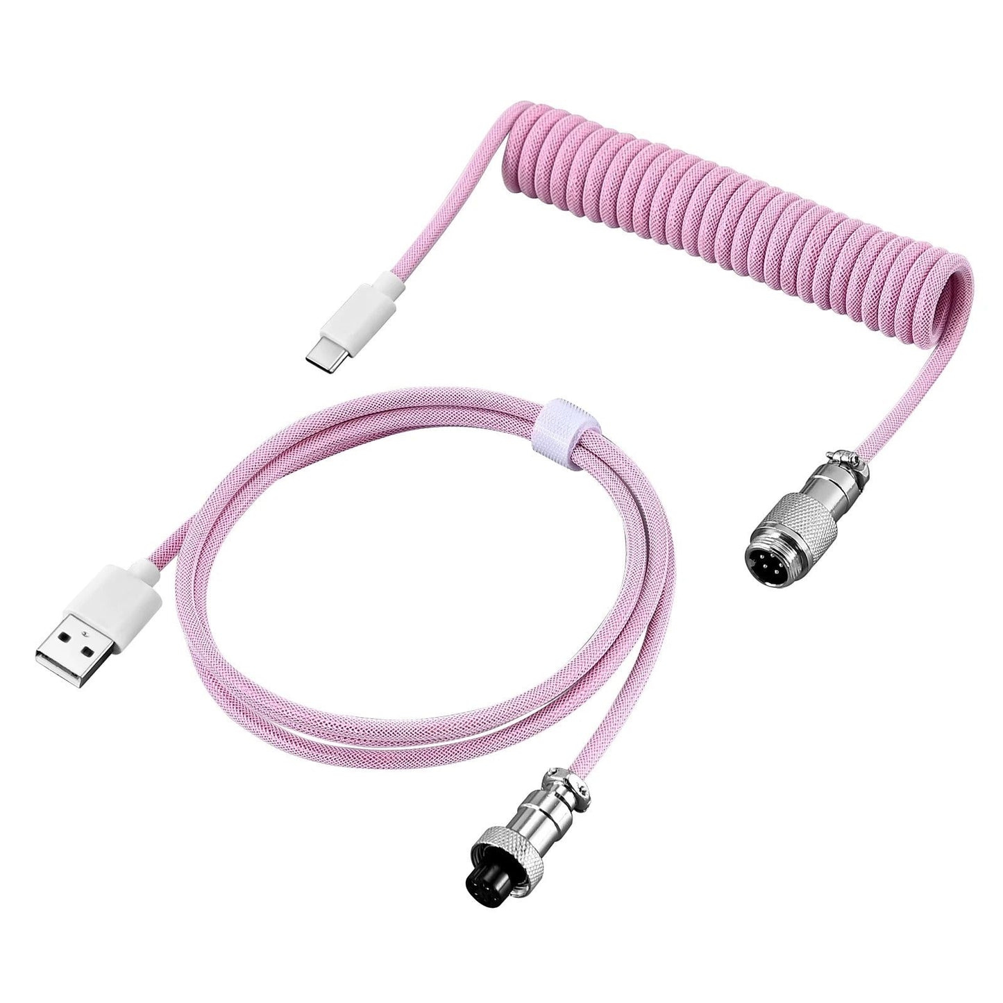 Cable MyKeyboard USB a USB tipo C enrollado de color rosa con revestimiento trenzado duradero de 1.8 a 3 metros