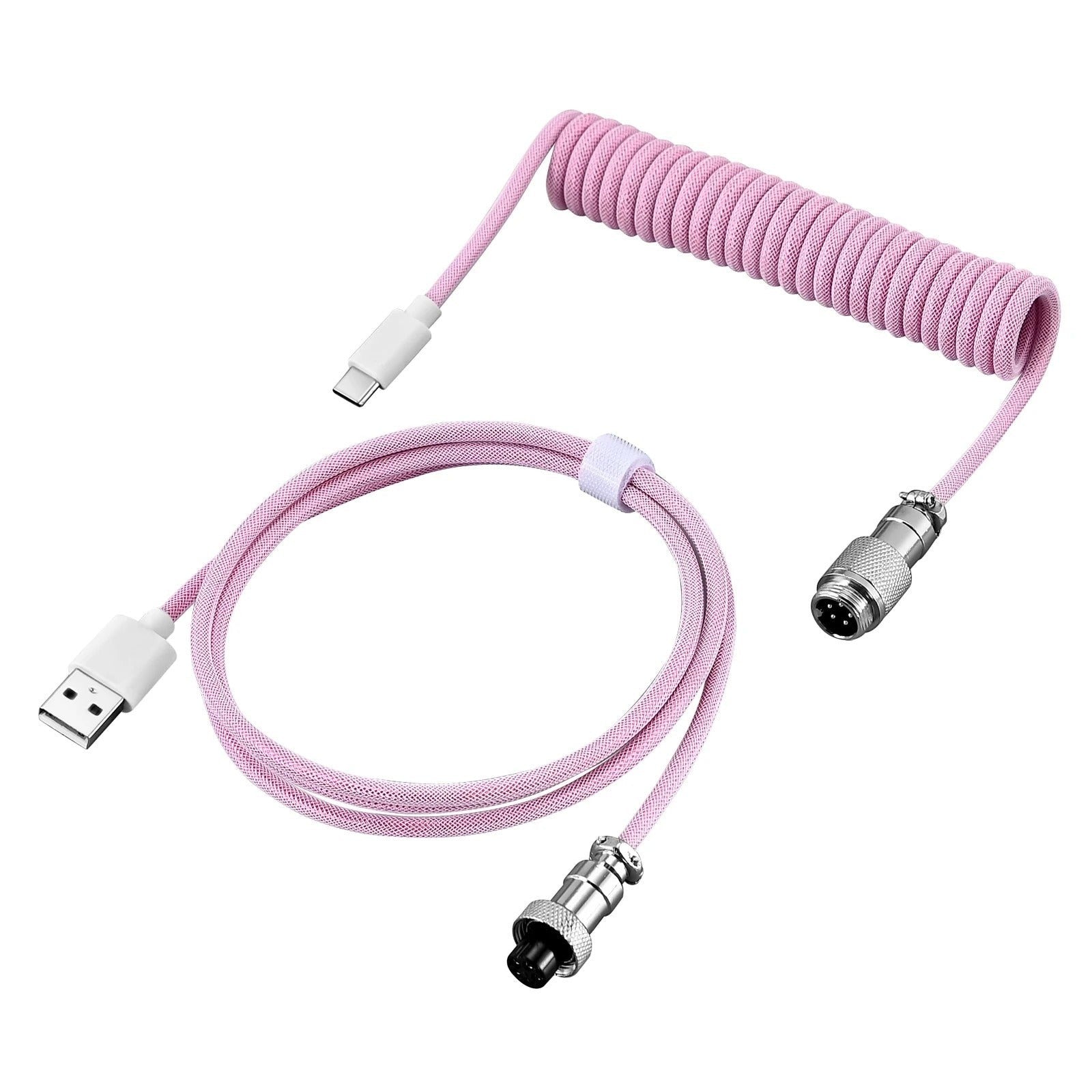 Cable MyKeyboard USB a USB tipo C enrollado de color rosa con revestimiento trenzado duradero de 1.8 a 3 metros