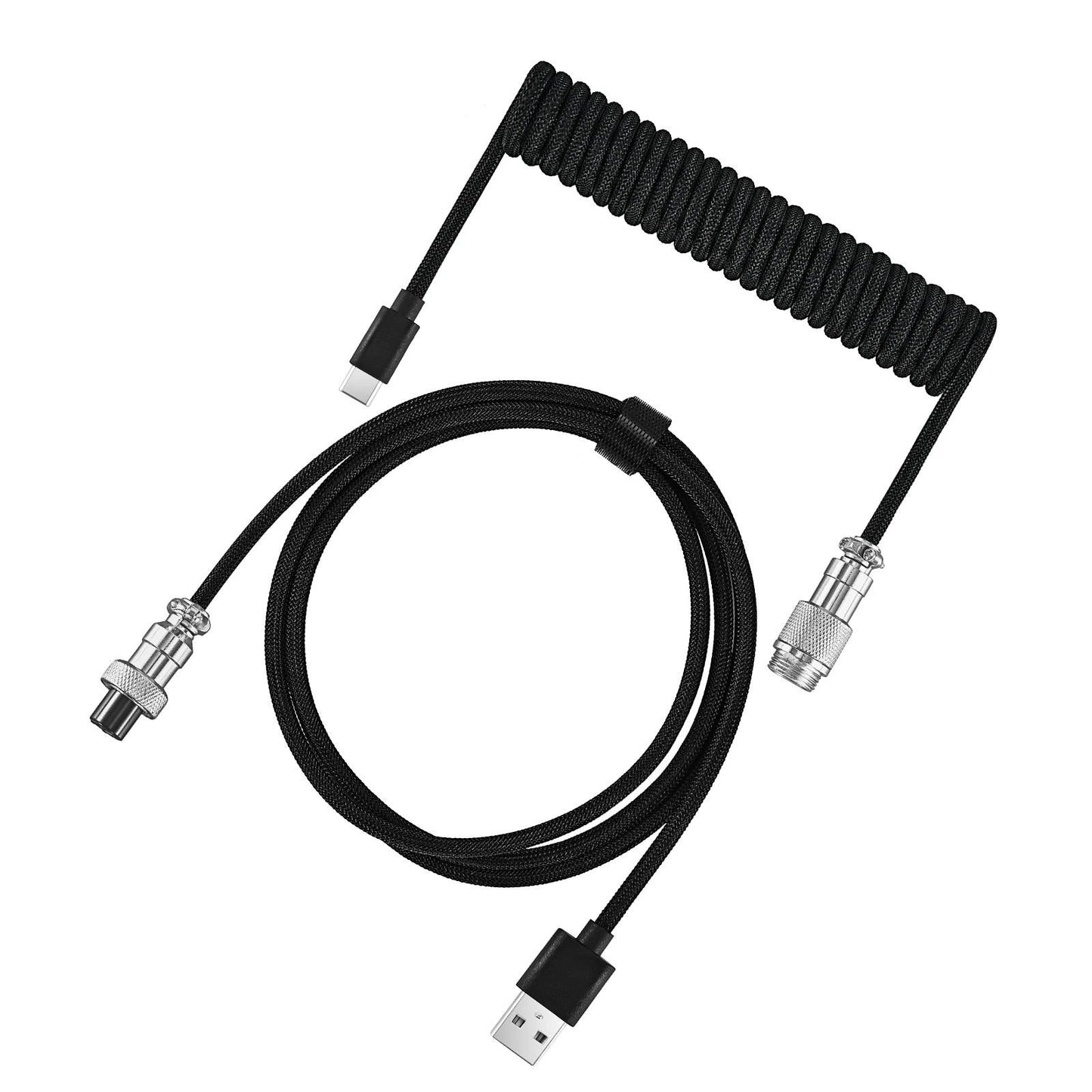 Cable MyKeyboard USB a USB tipo C trenzado en color negro con diseño enrollado y conector metálico