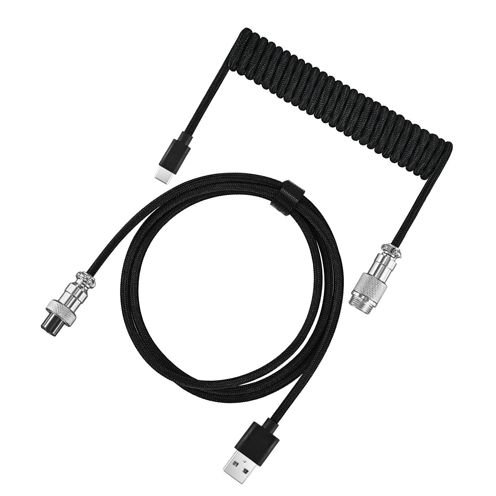 Cable MyKeyboard USB a USB tipo C trenzado en color negro con diseño enrollado y conector metálico