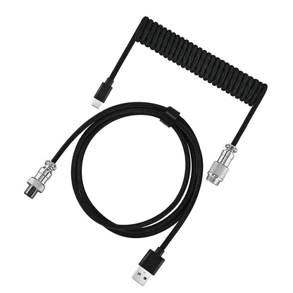 Cable MyKeyboard USB a USB tipo C trenzado en color negro con diseño enrollado y conector metálico