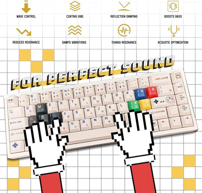 Teclas MyKeyboard Childhood perfil Cherry de 142 piezas con diseño retro y sublimación térmica sobre fondo gráfico
