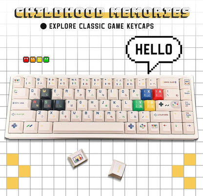 Set de 142 teclas MyKeyboard Childhood con perfil Cherry, diseño retro inspirado en videojuegos y sublimación térmica