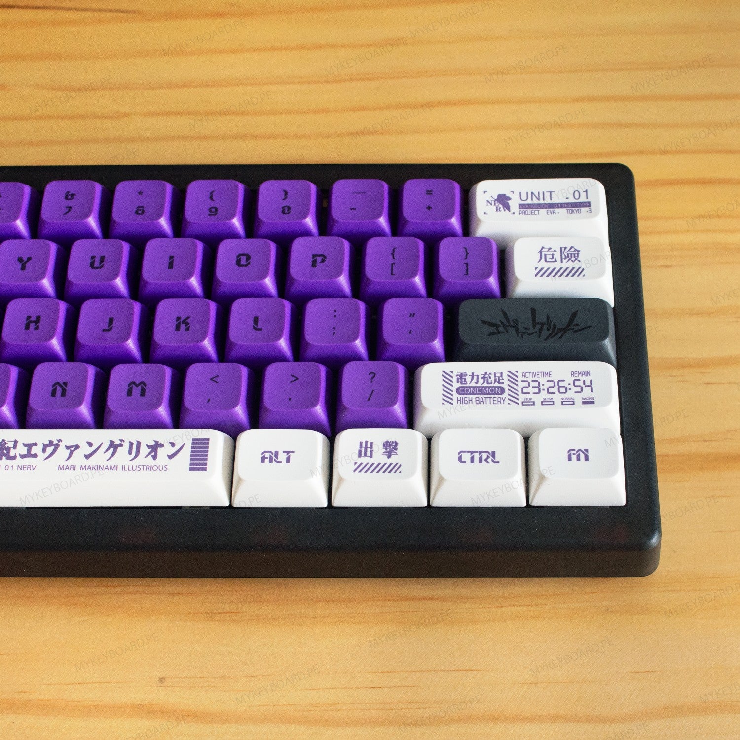 Teclado mecánico MyKeyboard CIDOO QK61 EVA01 formato 60% con teclas moradas y blancas e iluminación RGB