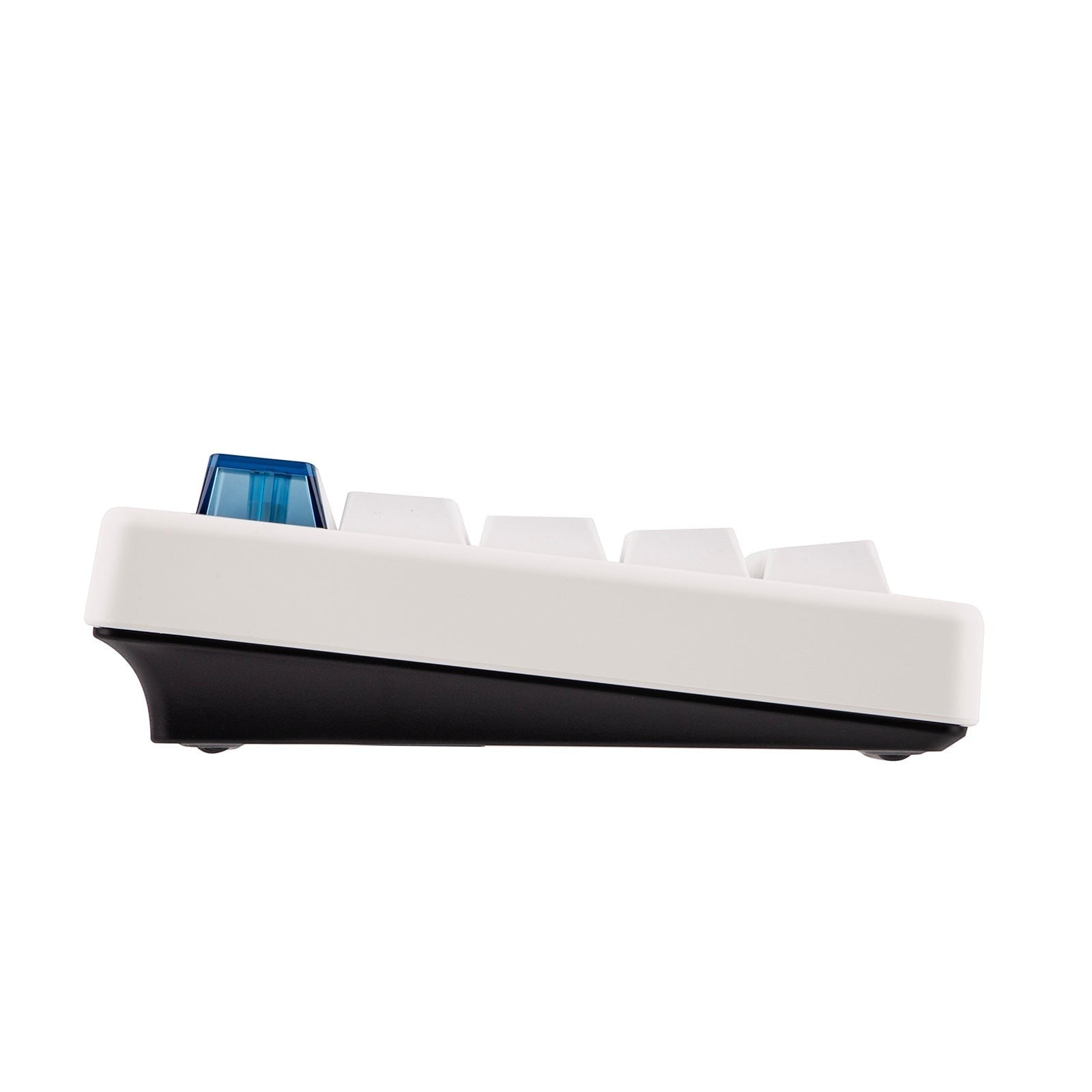 Teclado mecánico MyKeyboard CIDOO QK61 V2 formato 60% con teclas blancas y switch azul, vista lateral