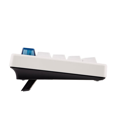 Teclado mecánico MyKeyboard CIDOO QK61 V2 formato 60% con teclas blancas y switch azul en vista lateral