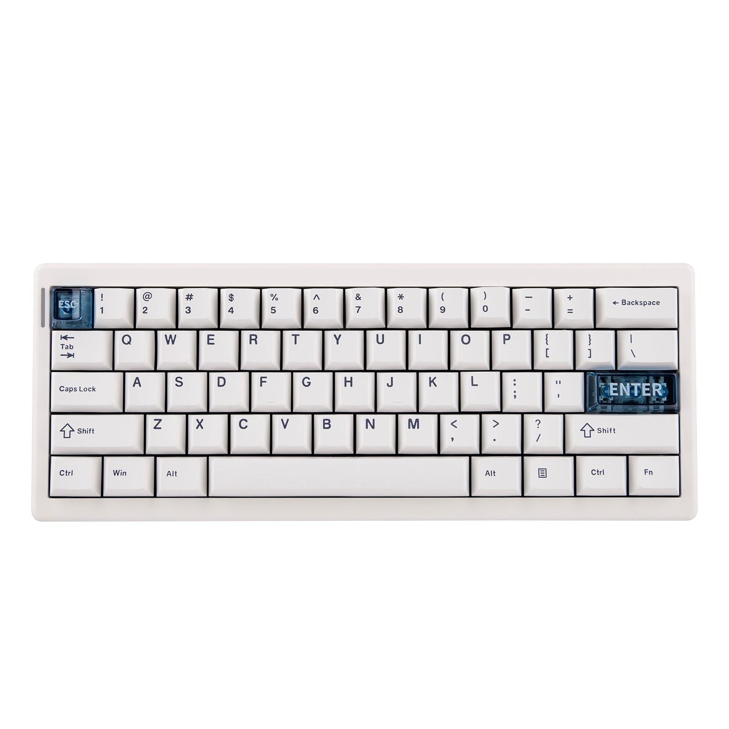 Teclado mecánico MyKeyboard CIDOO QK61 V2 formato 60% con teclas PBT blancas y detalles en azul translúcido