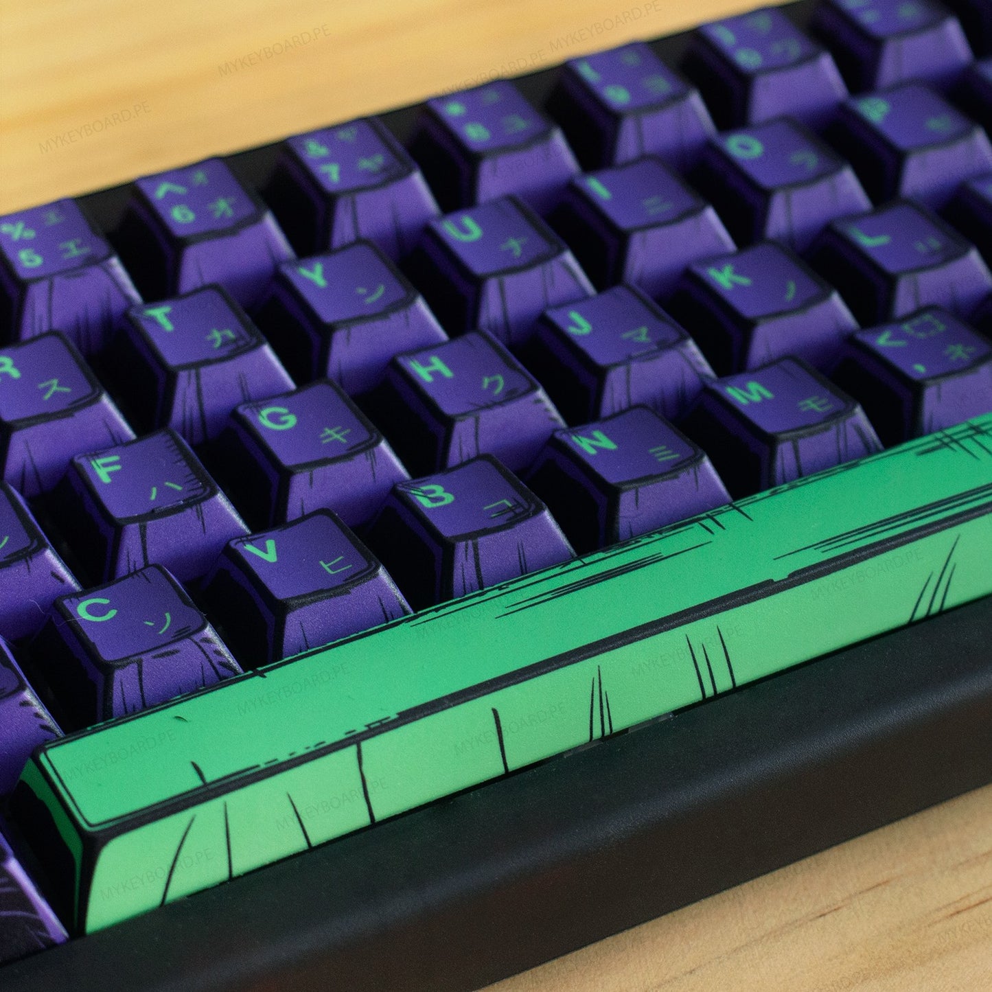 Teclado mecánico MyKeyboard CIDOO QK61 V2 60% con teclas temáticas EVA01 moradas y barra espaciadora verde