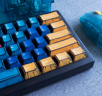 Teclado mecánico MyKeyboard CIDOO QK61 V2 formato 60% con teclas estilo cómic en azul y naranja y base negra