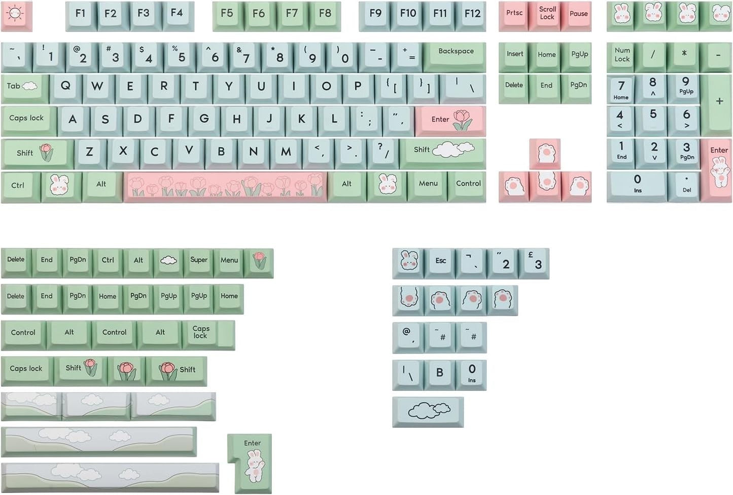Set de 156 teclas MyKeyboard Epomaker Alice's Adventure con perfil Cherry, fabricadas en PBT con diseño de conejos.