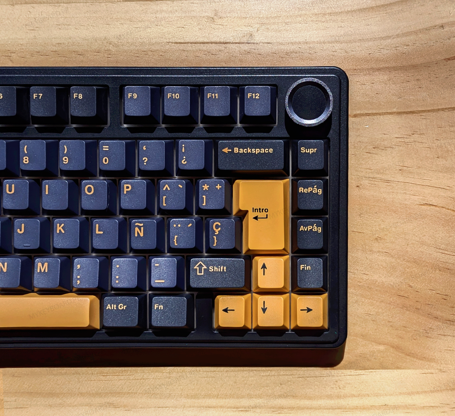 Teclado mecánico MyKeyboard EPOMAKER X AULA F75 ISO Español negro y amarillo con perilla de volumen y formato 75%