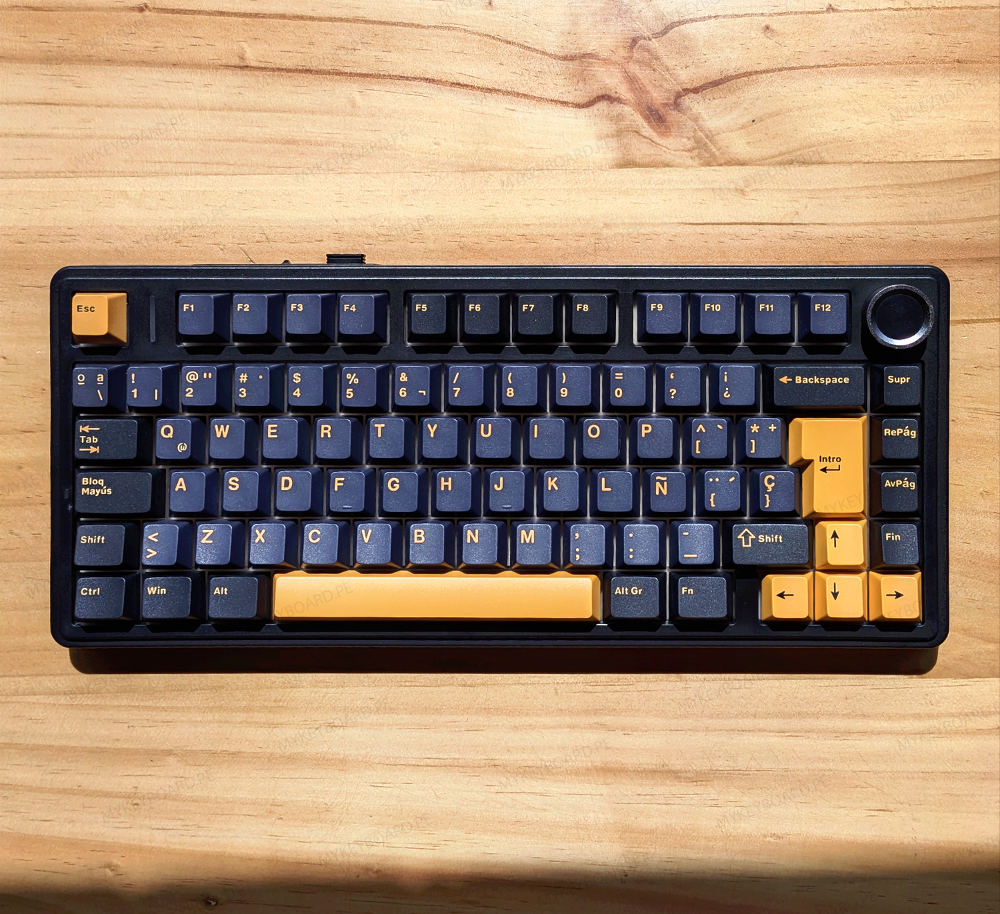 Teclado mecánico MyKeyboard EPOMAKER X AULA F75 ISO Español negro y amarillo con perilla de volumen y formato 75%