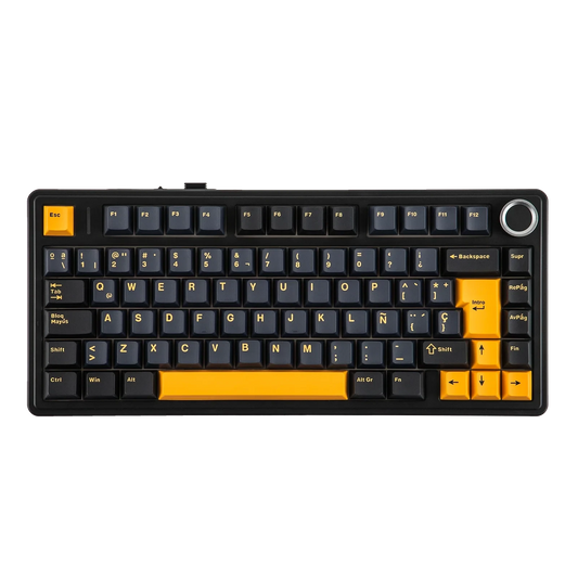 Teclado mecánico MyKeyboard EPOMAKER X AULA F75 ISO Español negro y amarillo con perilla de volumen y formato 75%