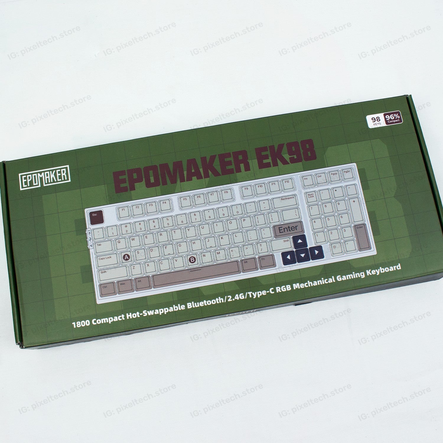 Caja del teclado mecánico MyKeyboard EPOMAKER EK98 con diseño compacto 96% y conectividad inalámbrica RGB