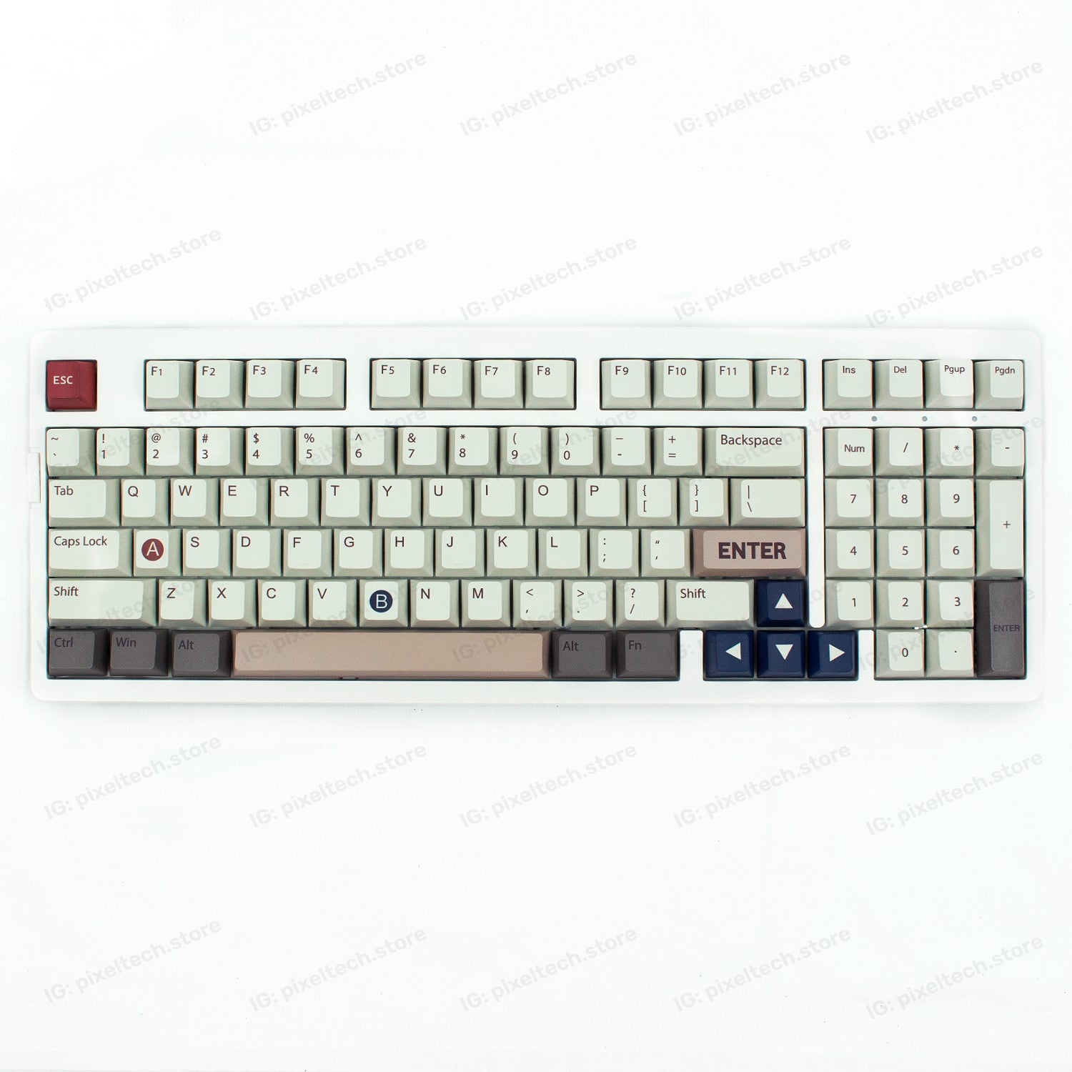 Teclado mecánico MyKeyboard EPOMAKER EK98 96% con teclas PBT en tonos crema, gris y detalles en azul y rojo