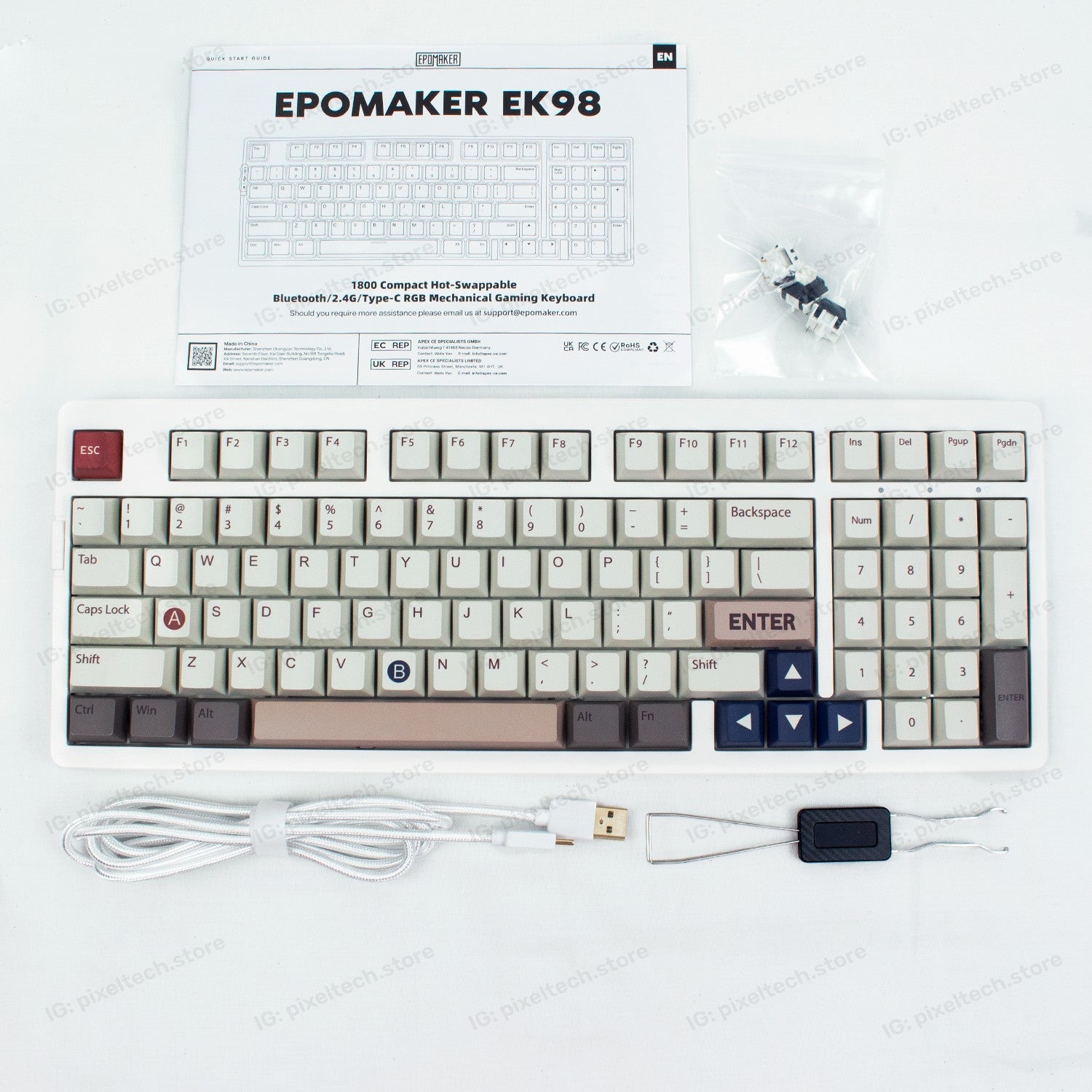 Teclado mecánico MyKeyboard EPOMAKER EK98 blanco y gris con teclas PBT, formato 96% e iluminación RGB