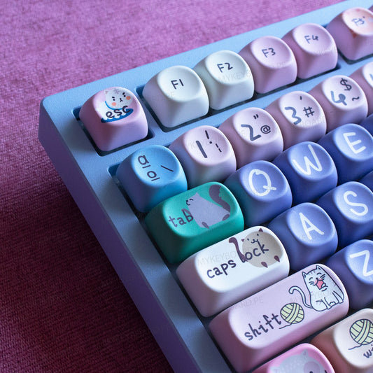 Teclado mecánico MyKeyboard Epomaker X Feker Galaxy80 TKL con teclas PBT personalizadas de gatos en tonos pastel