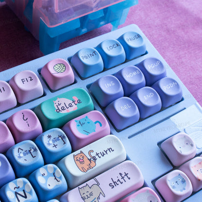 Teclado mecánico MyKeyboard Epomaker X Feker Galaxy80 TKL con teclas PBT personalizadas de gatos en tonos pastel