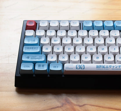 Teclado mecánico MyKeyboard EPOMAKER G84 HE edición EVA 00 con teclas PBT azul y blanco y diseño temático Evangelion