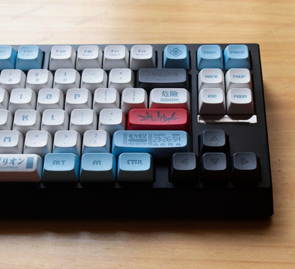 Teclado mecánico MyKeyboard EPOMAKER G84 HE formato 75% con teclas PBT temáticas EVA 00 en tonos azul, blanco y rojo