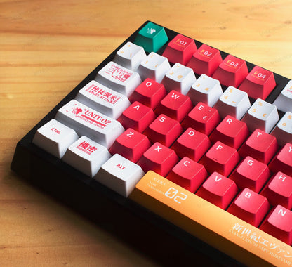 Teclado mecánico MyKeyboard EPOMAKER G84 Pro EVA-02 con teclas rojas y blancas, distribución en español y diseño mecha.
