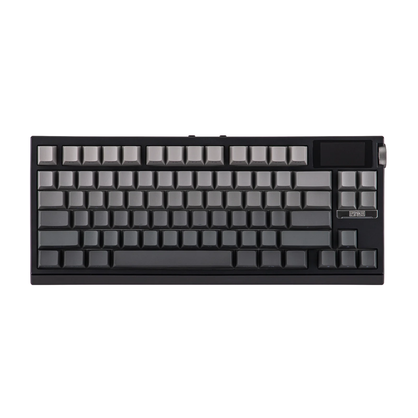 Teclado mecánico MyKeyboard Epomaker G84 Pro gris con pantalla personalizable y knob de aluminio en vista superior