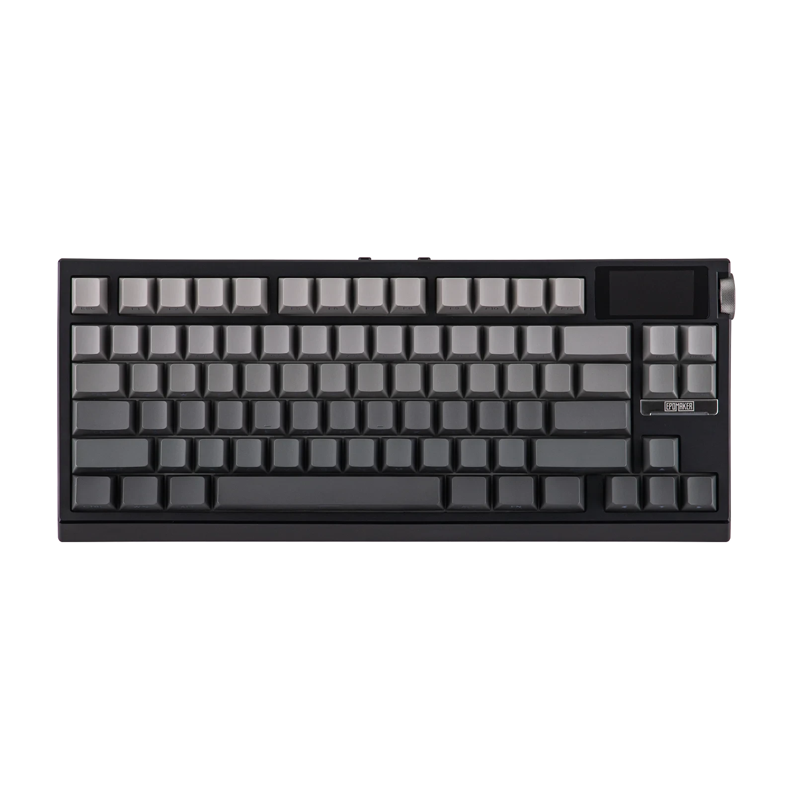 Teclado mecánico MyKeyboard Epomaker G84 Pro gris con pantalla personalizable y knob de aluminio en vista superior