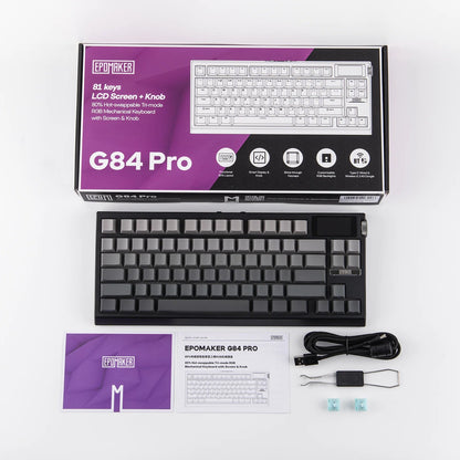 Teclado mecánico MyKeyboard Epomaker G84 Pro gris con pantalla LCD, knob de aluminio y caja de embalaje original