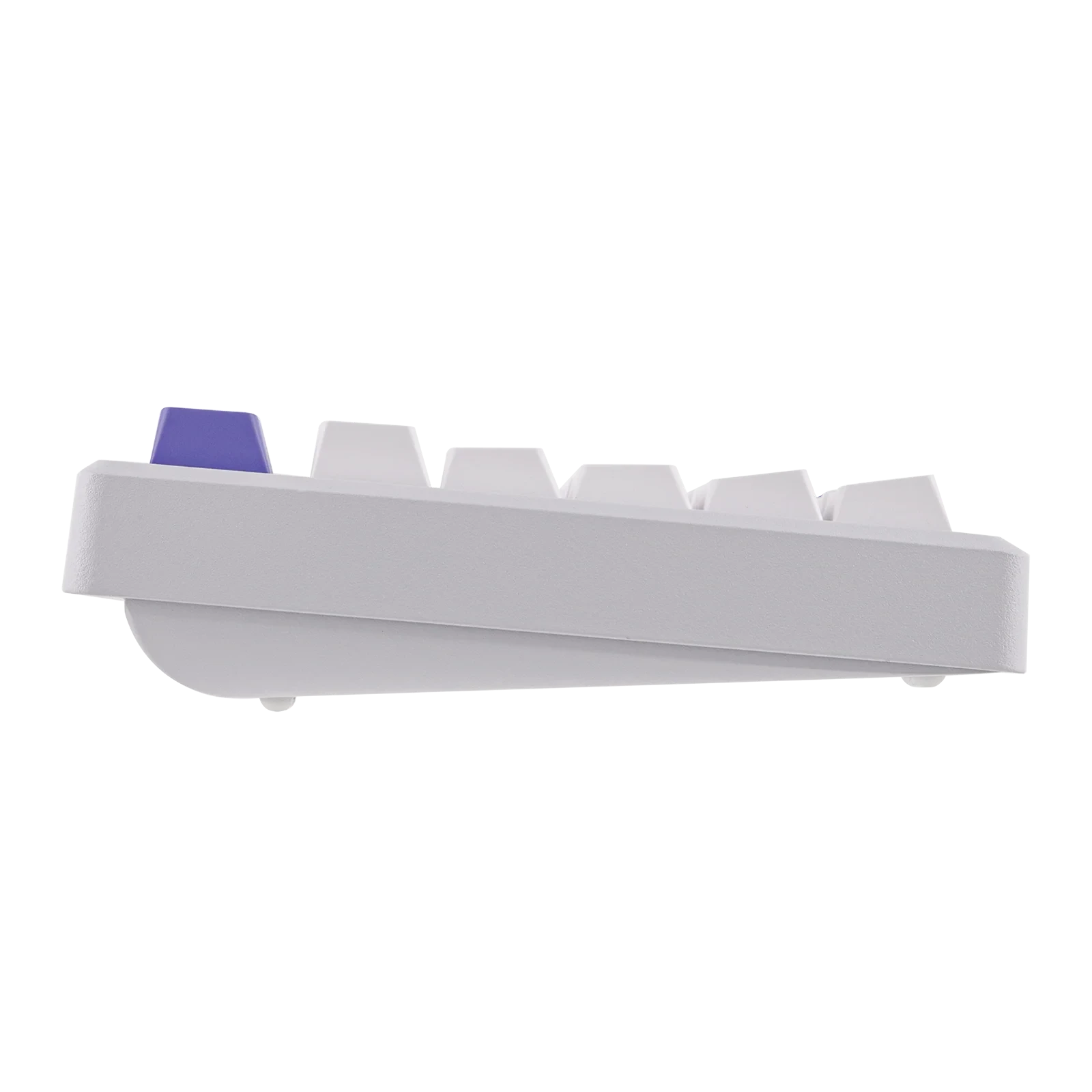 Perfil lateral del teclado mecánico MyKeyboard EPOMAKER Galaxy 100 blanco con teclas PBT y acento morado