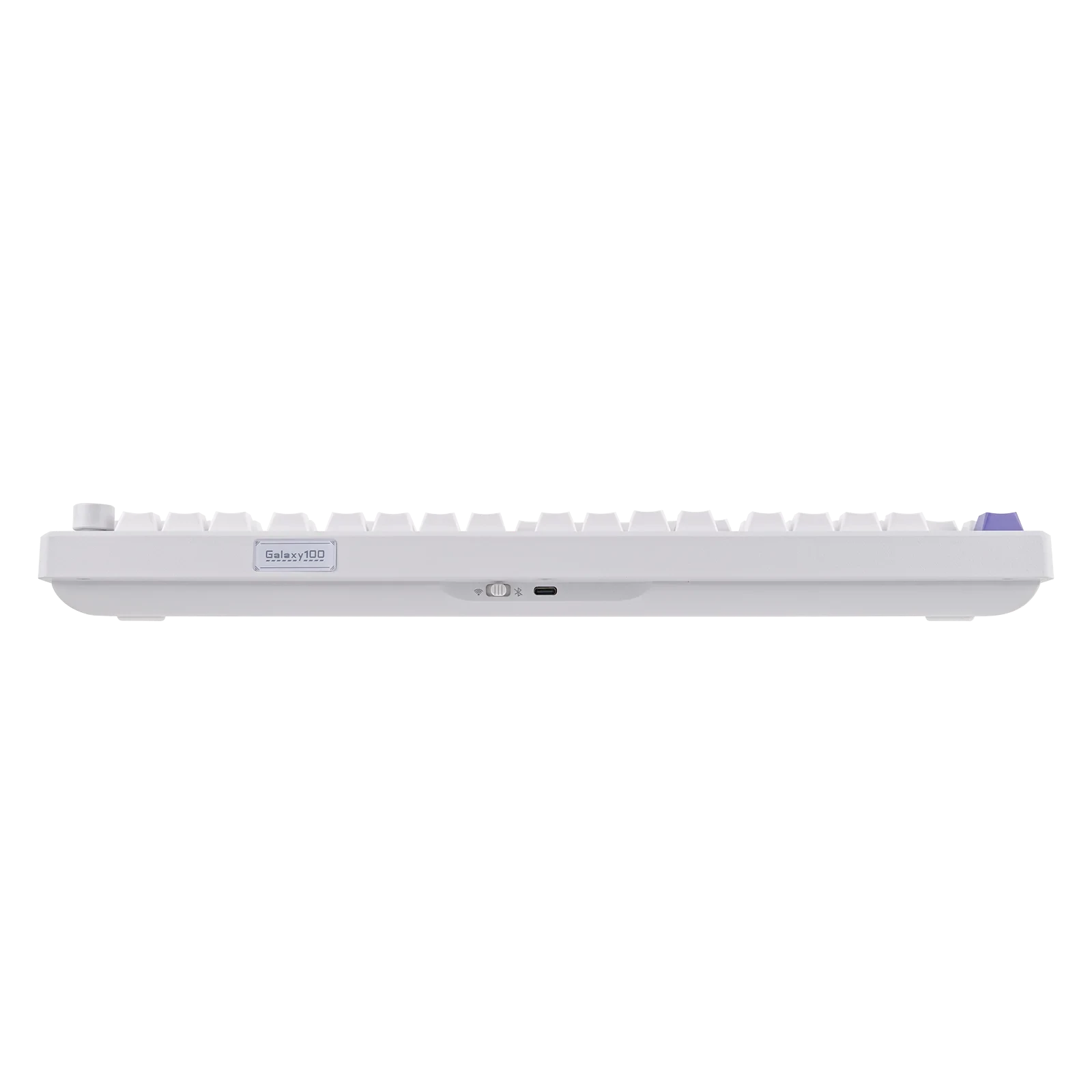 Vista trasera del teclado mecánico MyKeyboard EPOMAKER Galaxy 100 blanco con puerto USB-C y selector de modo