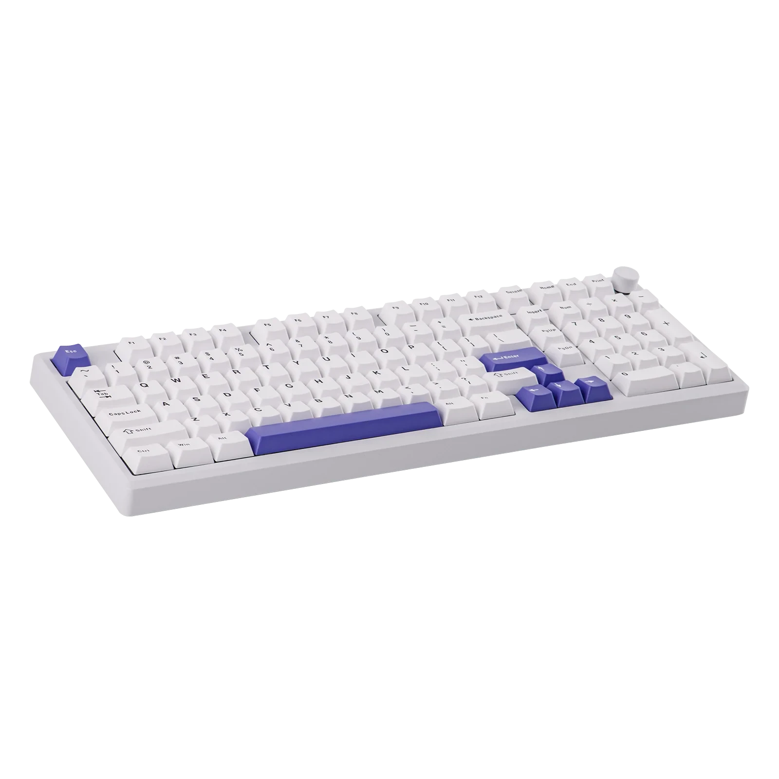 Teclado mecánico MyKeyboard EPOMAKER Galaxy 100 blanco con teclas PBT, diseño 1800 y detalles en color morado