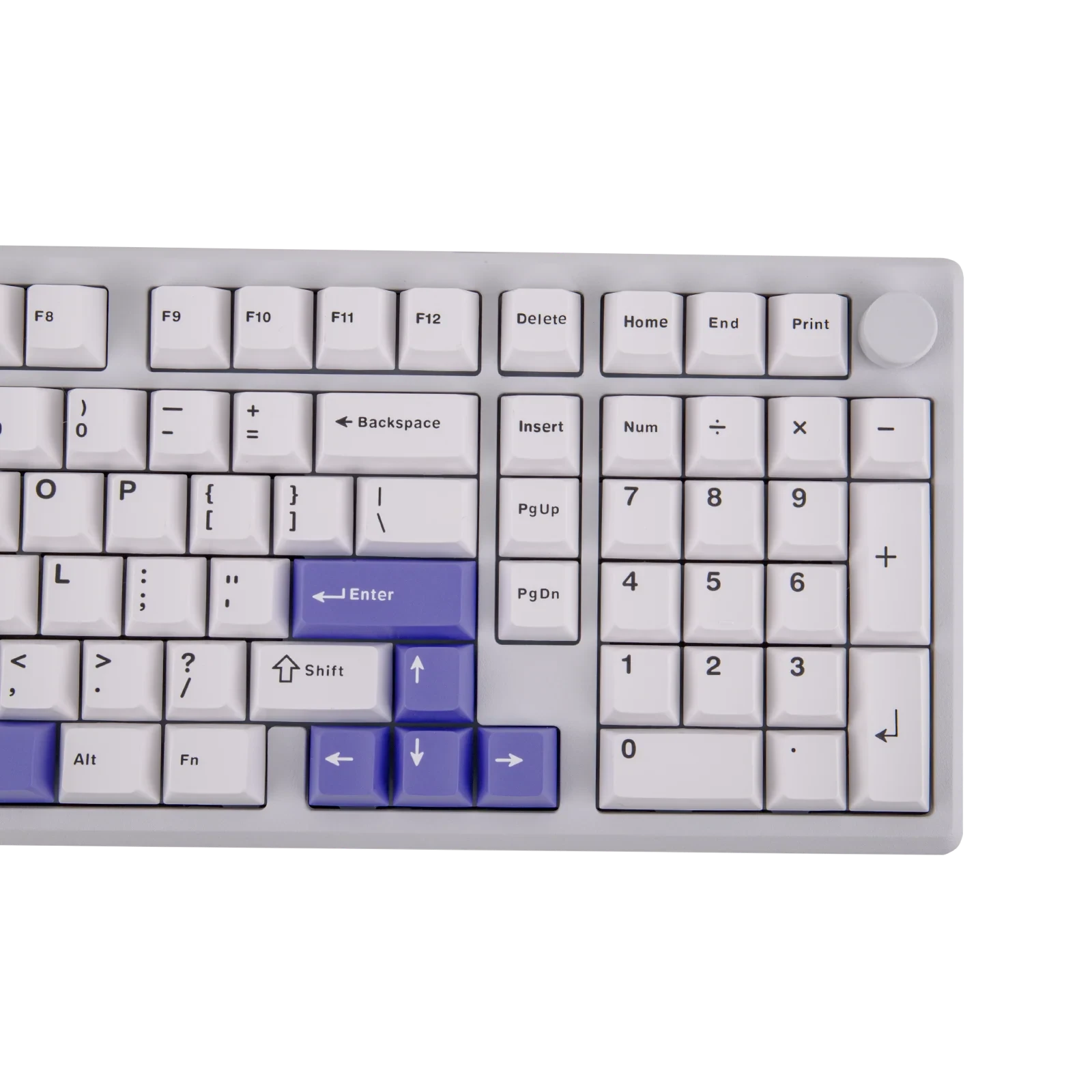 Teclado mecánico MyKeyboard EPOMAKER Galaxy 100 blanco con teclas PBT, diseño 1800 y detalles en color morado