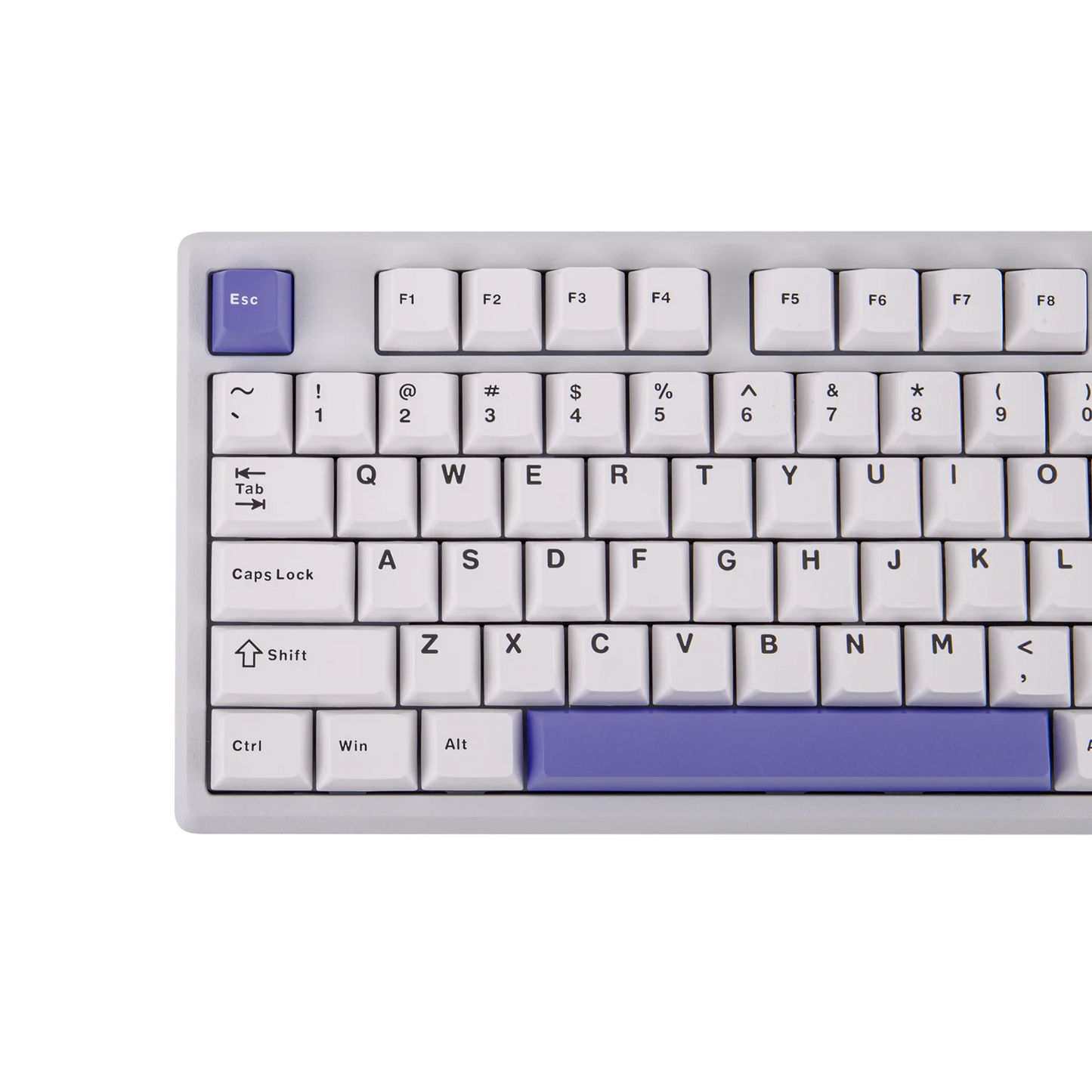 Teclado mecánico MyKeyboard EPOMAKER Galaxy 100 blanco con teclas PBT y detalles en morado, vista superior