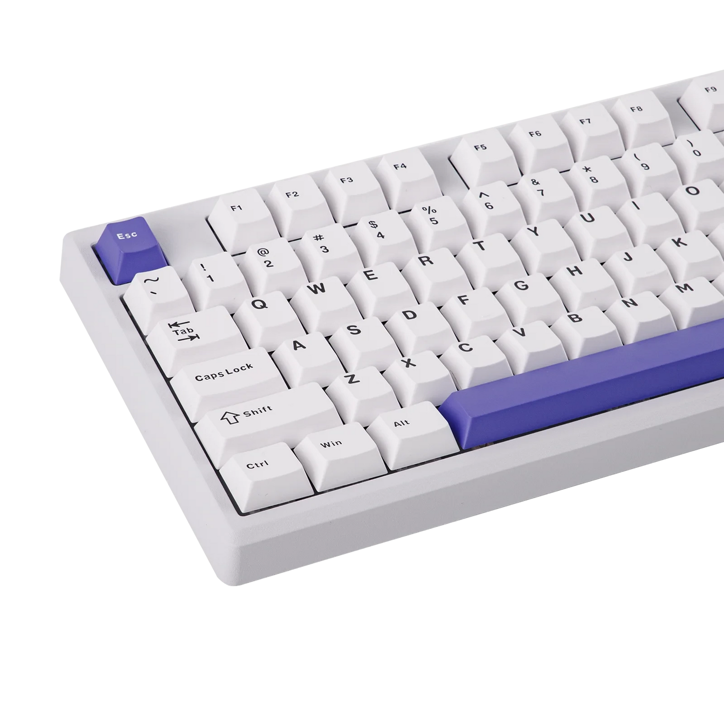 Teclado mecánico MyKeyboard EPOMAKER Galaxy 100 blanco con teclas PBT y detalles en morado, diseño compacto y elegante