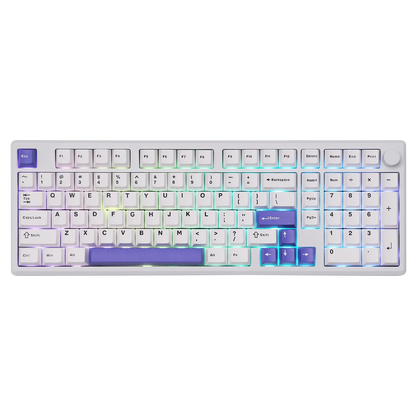 Teclado mecánico MyKeyboard EPOMAKER Galaxy 100 blanco con teclas PBT, iluminación RGB y knob metálico
