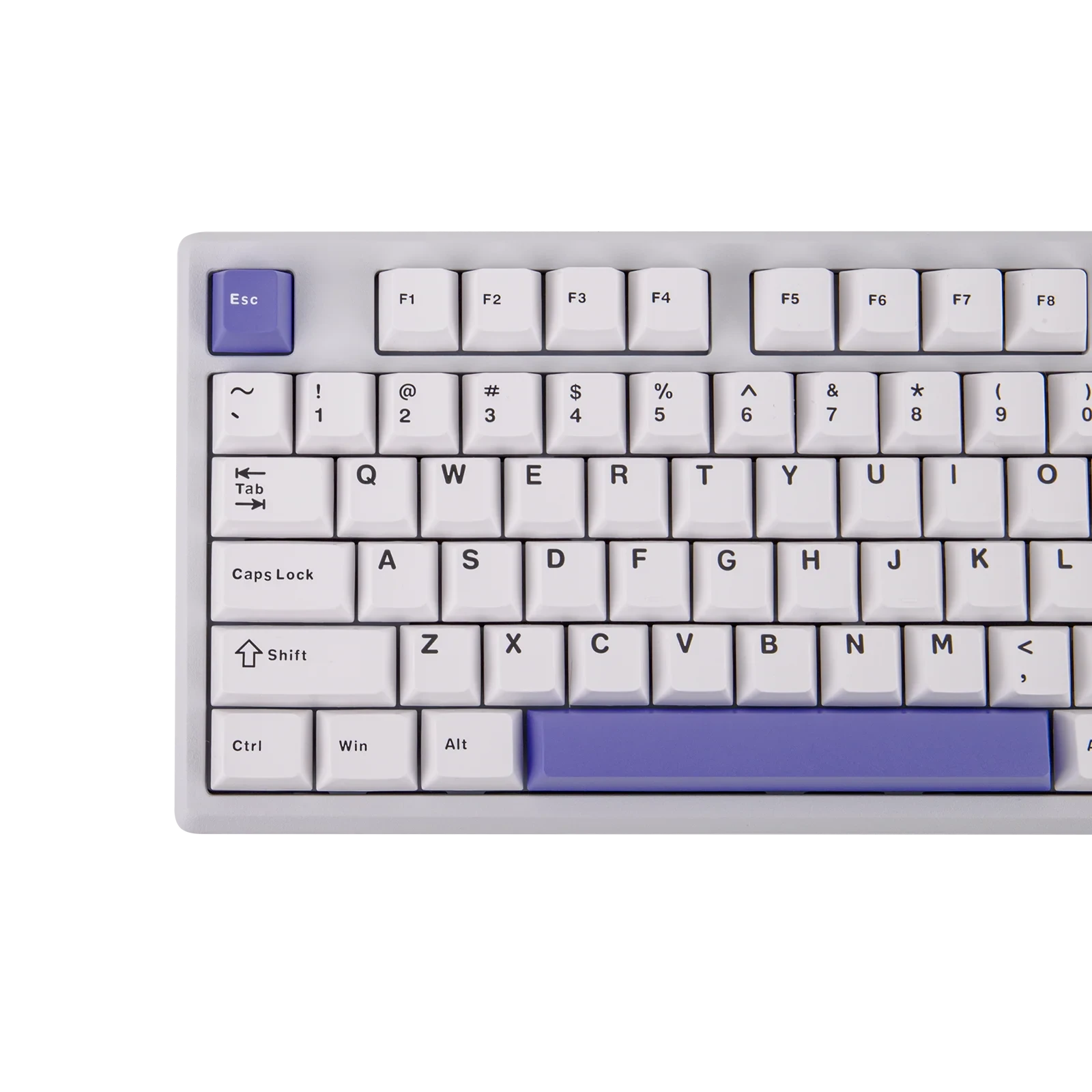 Teclado mecánico MyKeyboard Epomaker Galaxy 100 con teclas PBT blancas y detalles en morado sobre fondo negro