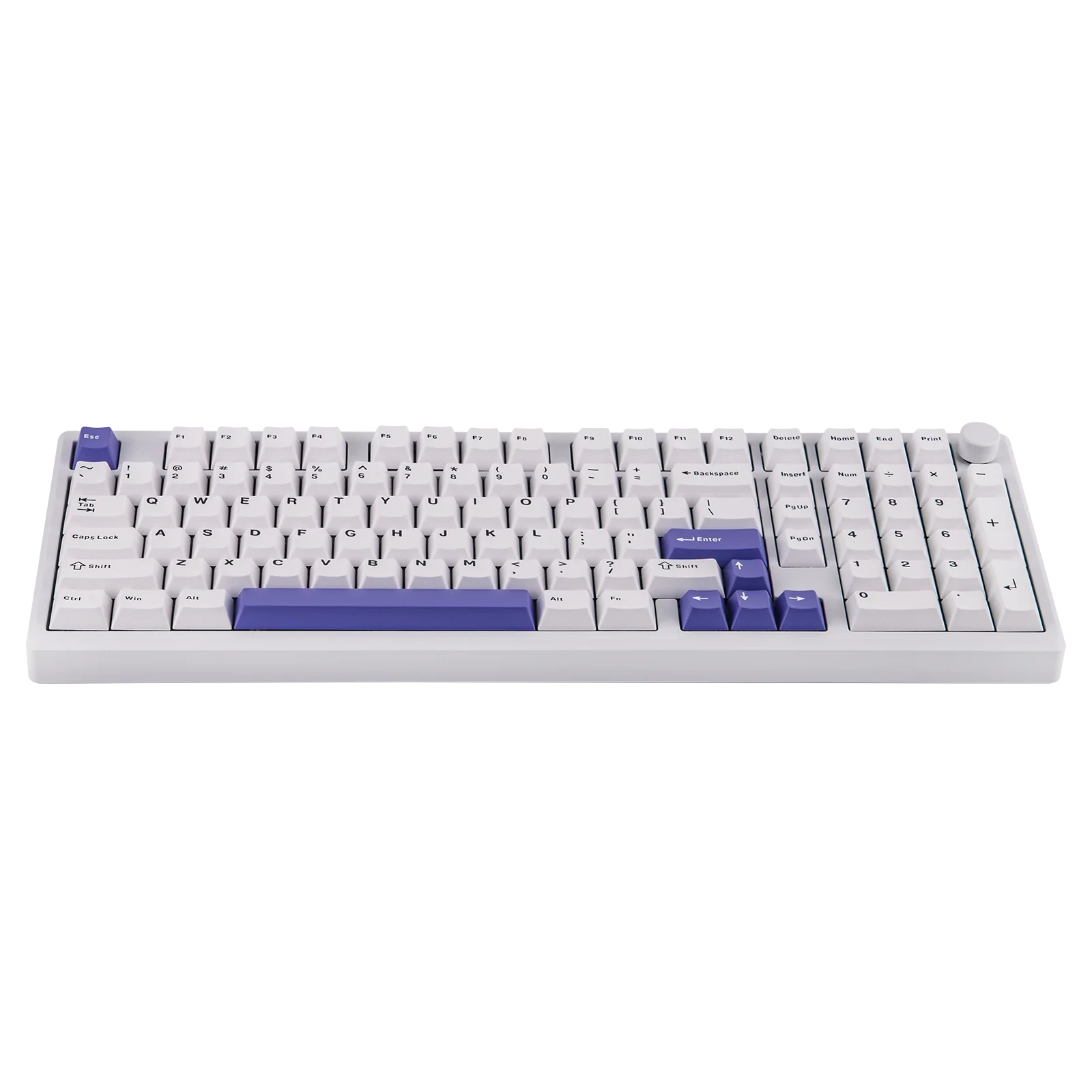Teclado mecánico MyKeyboard EPOMAKER Galaxy 100 blanco con teclas moradas, cuerpo de aluminio y diseño 1800