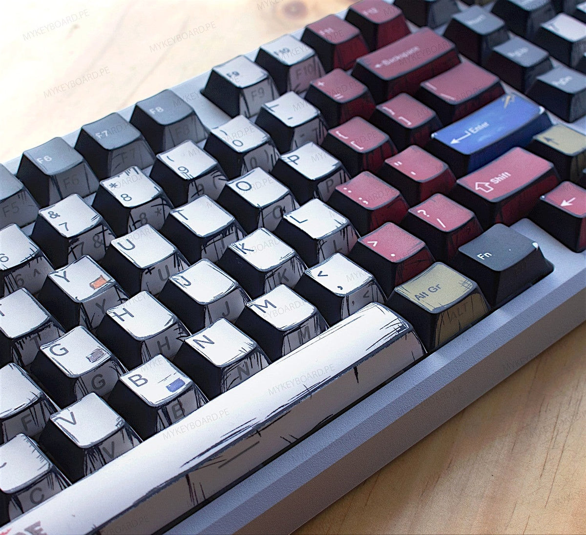 Teclado mecánico MyKeyboard EPOMAKER Galaxy100 con diseño manga, teclas PBT perfil MDA y cuerpo de aluminio.