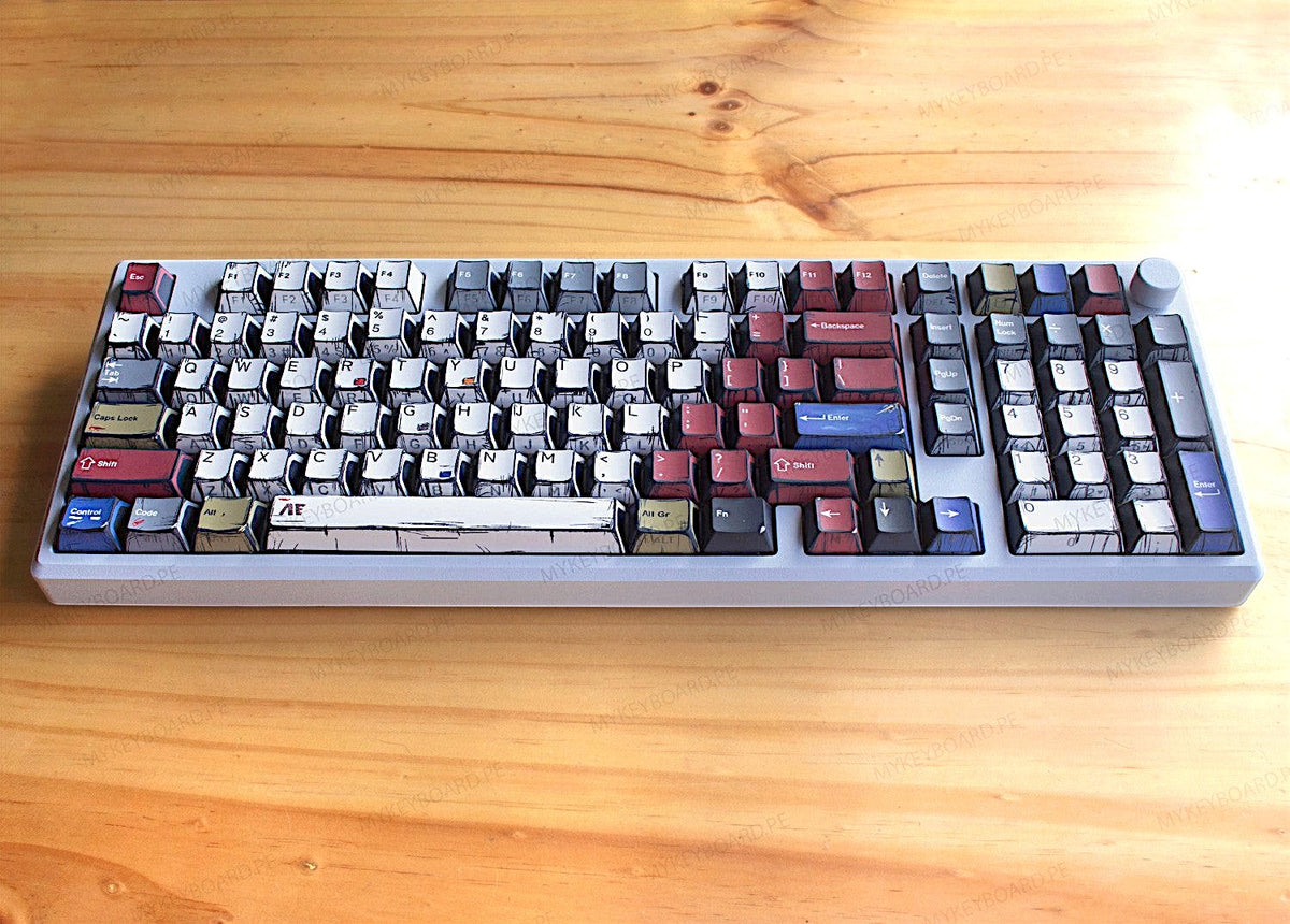Teclado mecánico MyKeyboard EPOMAKER Galaxy100 con diseño manga, teclas PBT, cuerpo de aluminio y perilla metálica.